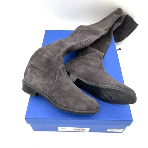 STUART WEITZMAN Lowland Boots Slate Gray Flat Suede Over the Knee NWT Size 5 - Picture 4 of 16
